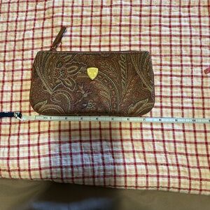 Paisley Pattern Zipper Wallet with Gold Shield Accent